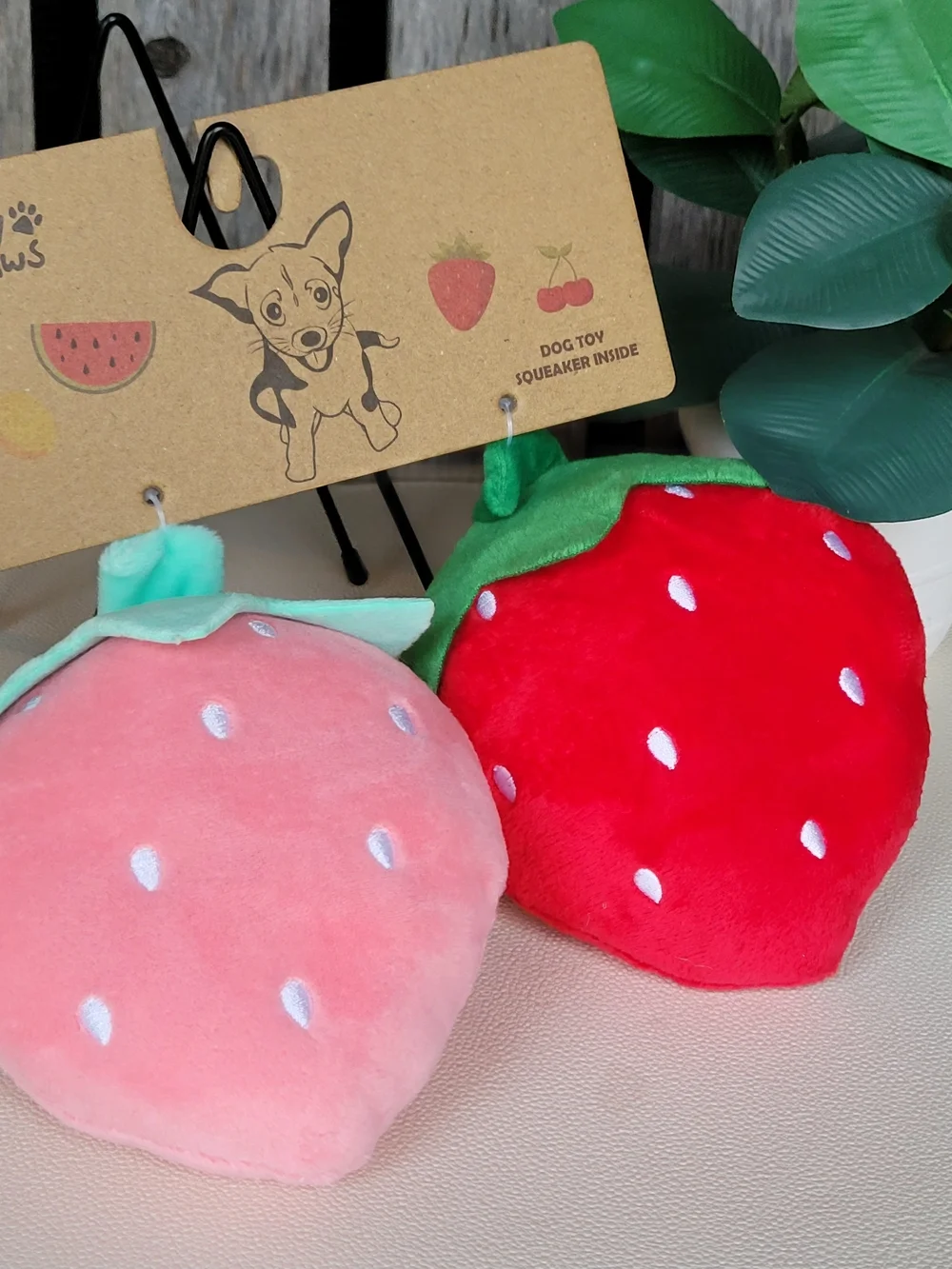 Plush & Squeaky Strawberry Dog Toys - Red & Pink